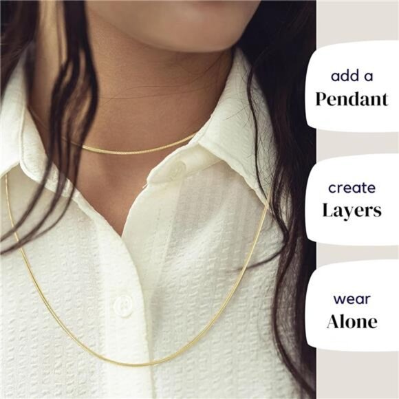 24k Gold Snake Chain Necklace – Thin, Dainty, Gold Plated Stainless - Picture 3 of 14